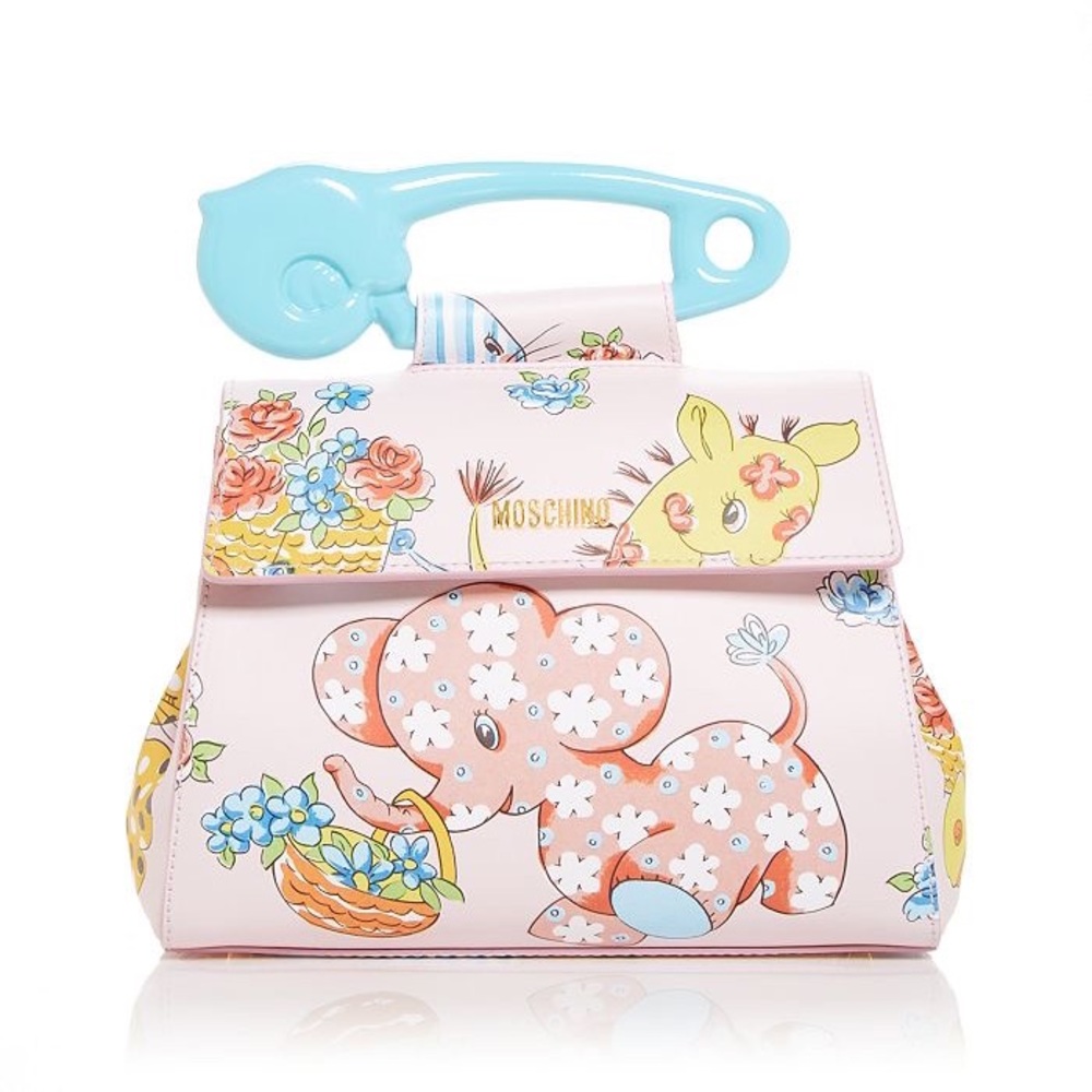 Moschino Leather Bag with Nursury Print and Safety Pin Top